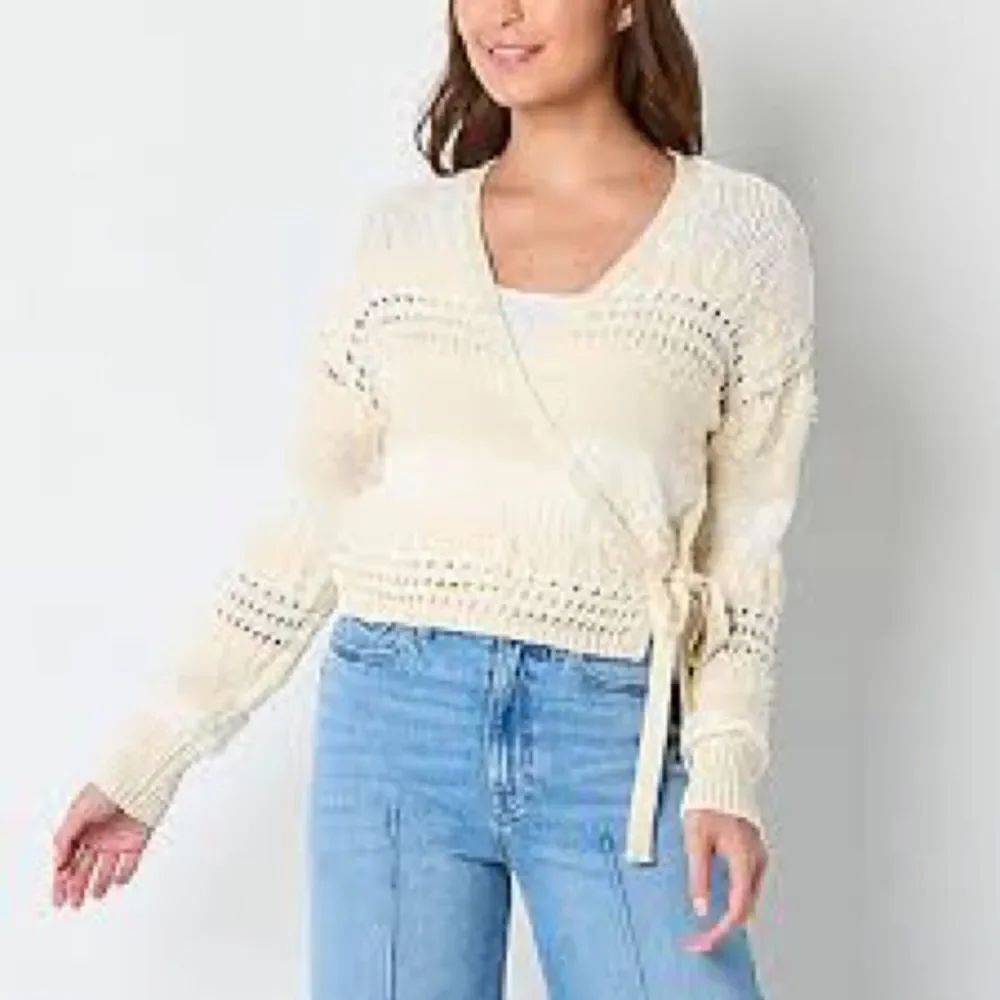 a.n.a Cream Textured crochet cross wrap Cardigan